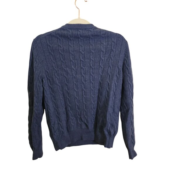 Brooks Brothers 100% Merino Wool Blue CableKnit Crewneck Pullover Sweater Size M - Picture 3 of 6